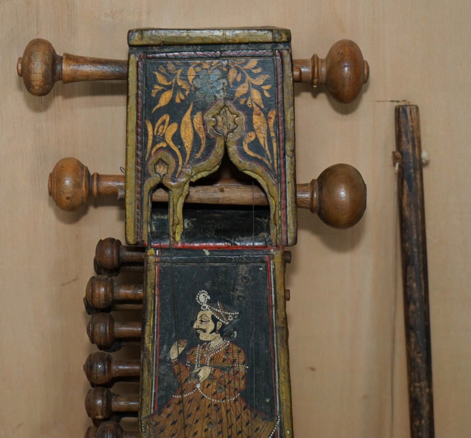 Hand Painted Antique Circa 1860 Indian Sindhi Sarangi Musical Instrument photo 895.0