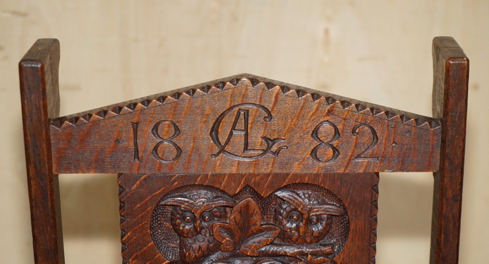 Lovely Super Rare Antique 1882 Dated Owl Carved Metamorphic Library Steps Chair photo 3950.0
