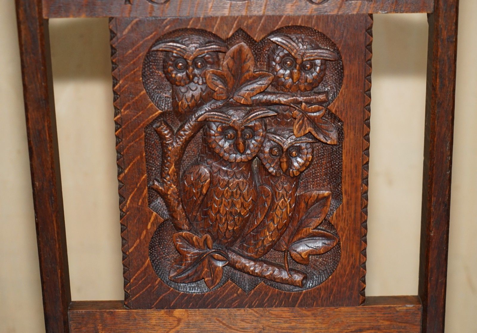 Lovely Super Rare Antique 1882 Dated Owl Carved Metamorphic Library Steps Chair photo vinterior