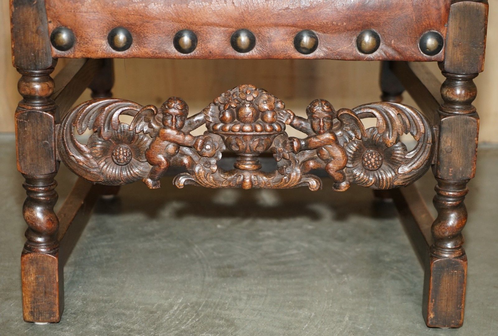 photo for sale Pair Or Ornately Hand Carved Antique Jacobean Revival Edwardian Throne Armchairs