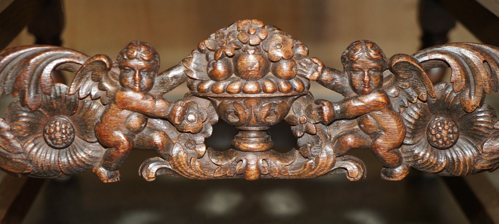 Furniture Pair Or Ornately Hand Carved Antique Jacobean Revival Edwardian Throne Armchairs photo