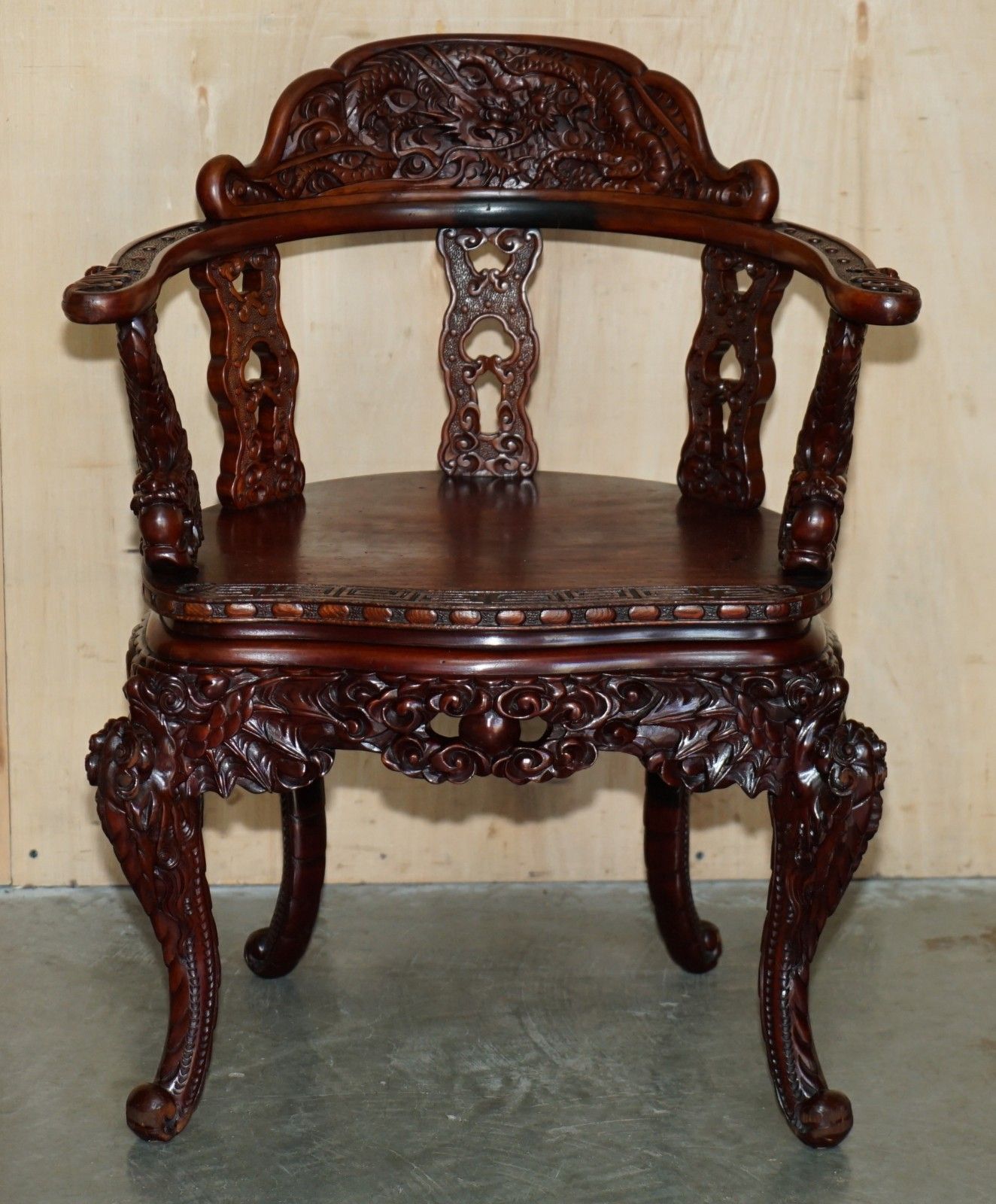 Antique Chinese Dragon Circa 1920's Ornate Deep Red Lacquered Throne Armchair photo furniture