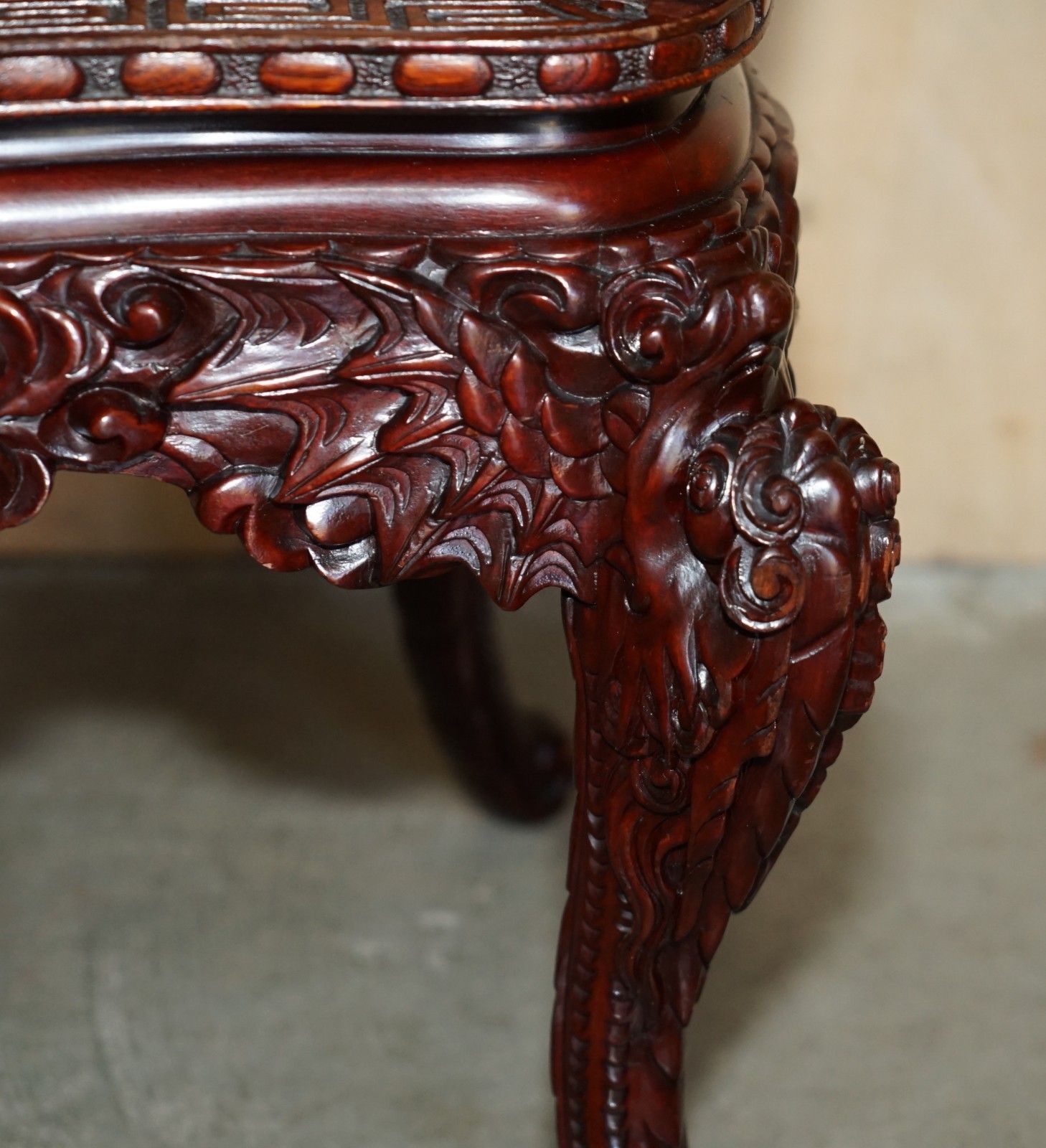 photo buy Antique Chinese Dragon Circa 1920's Ornate Deep Red Lacquered Throne Armchair