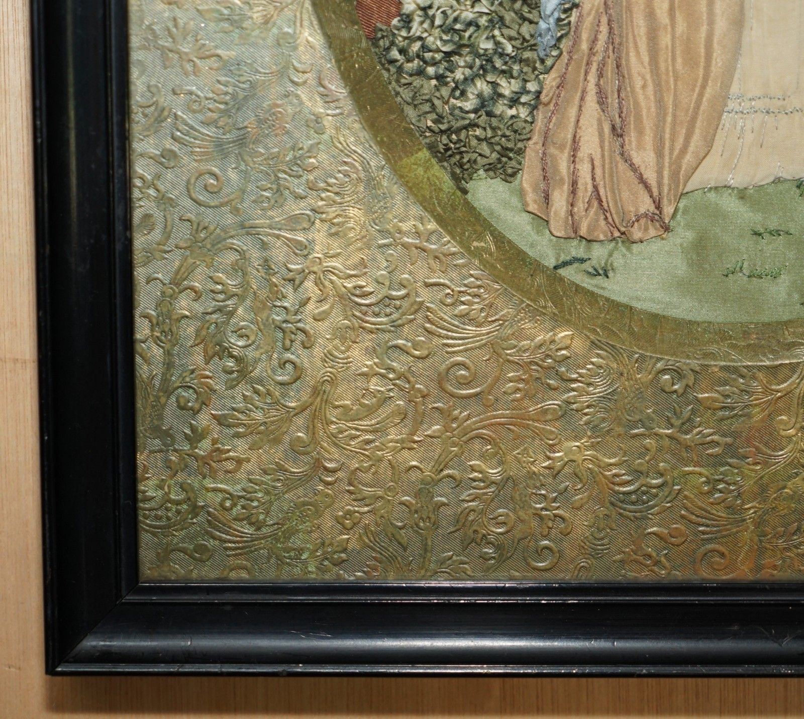 19th Century Silk & Wool Work Stumpwork Embroidery Tapestry Stunning Boarder photo vintage
