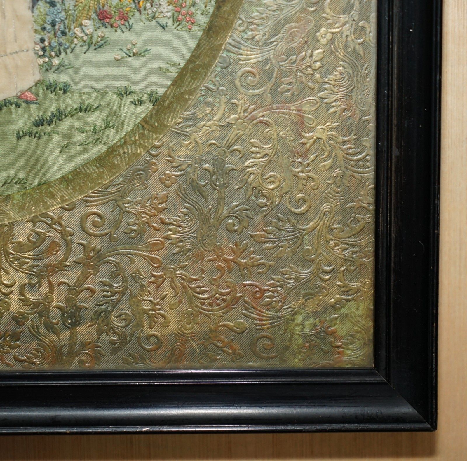photo furniture 19th Century Silk & Wool Work Stumpwork Embroidery Tapestry Stunning Boarder