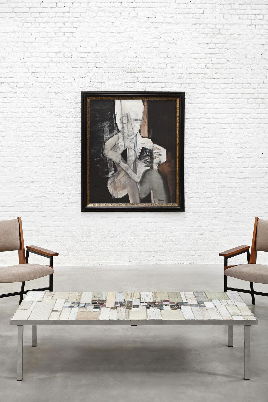 photo furniture Pair Of Modernist Armchairs In Wood And Metal, 1950s