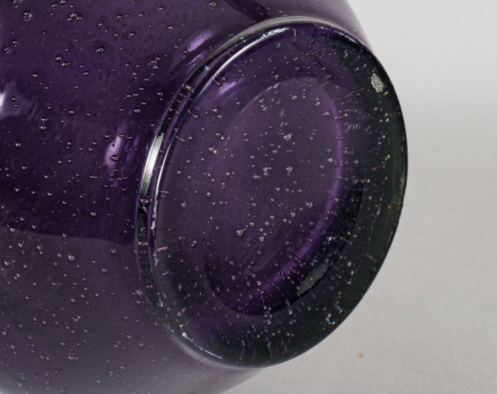 Large Vintage Swedish 1960s Purple Bubbly Half Post Glass Vase photo for sale