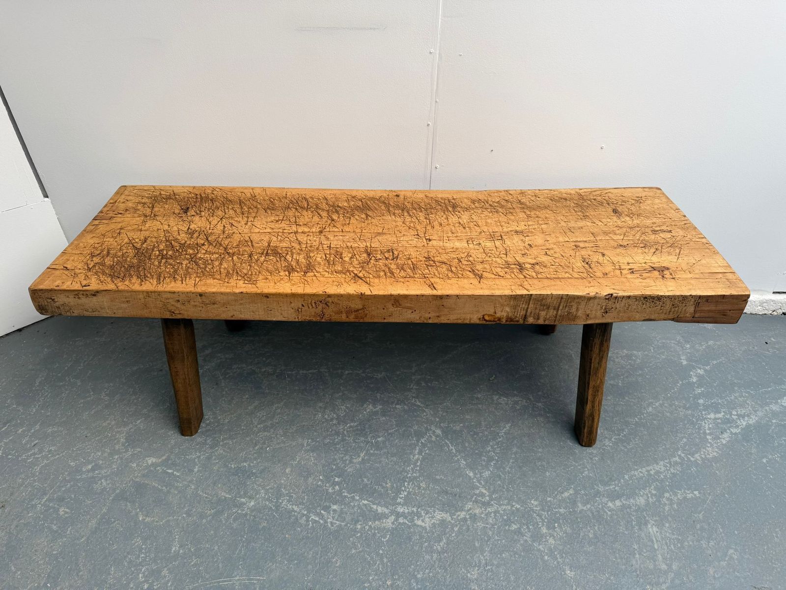 A Long Original Hungarian Antique Oak / Hardwood Pig Bench  161cm photo for sale