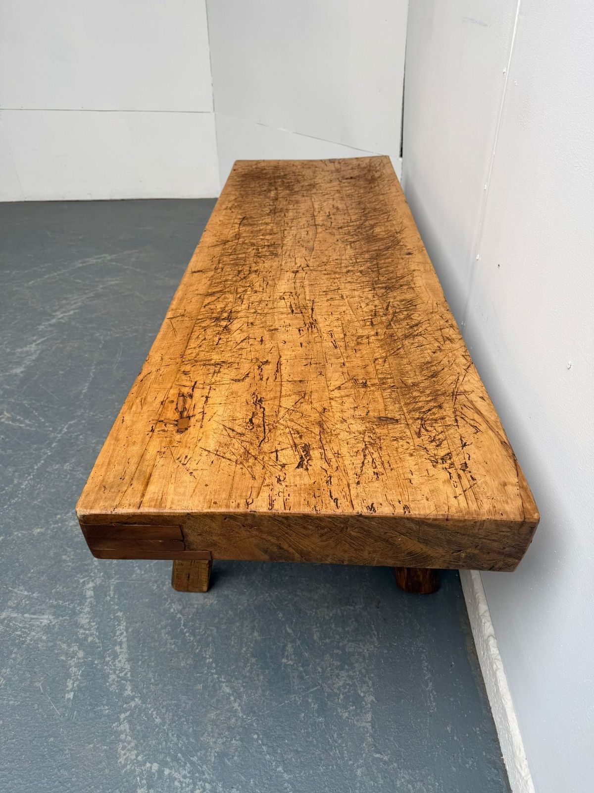 A Long Original Hungarian Antique Oak / Hardwood Pig Bench  161cm photo Furniture