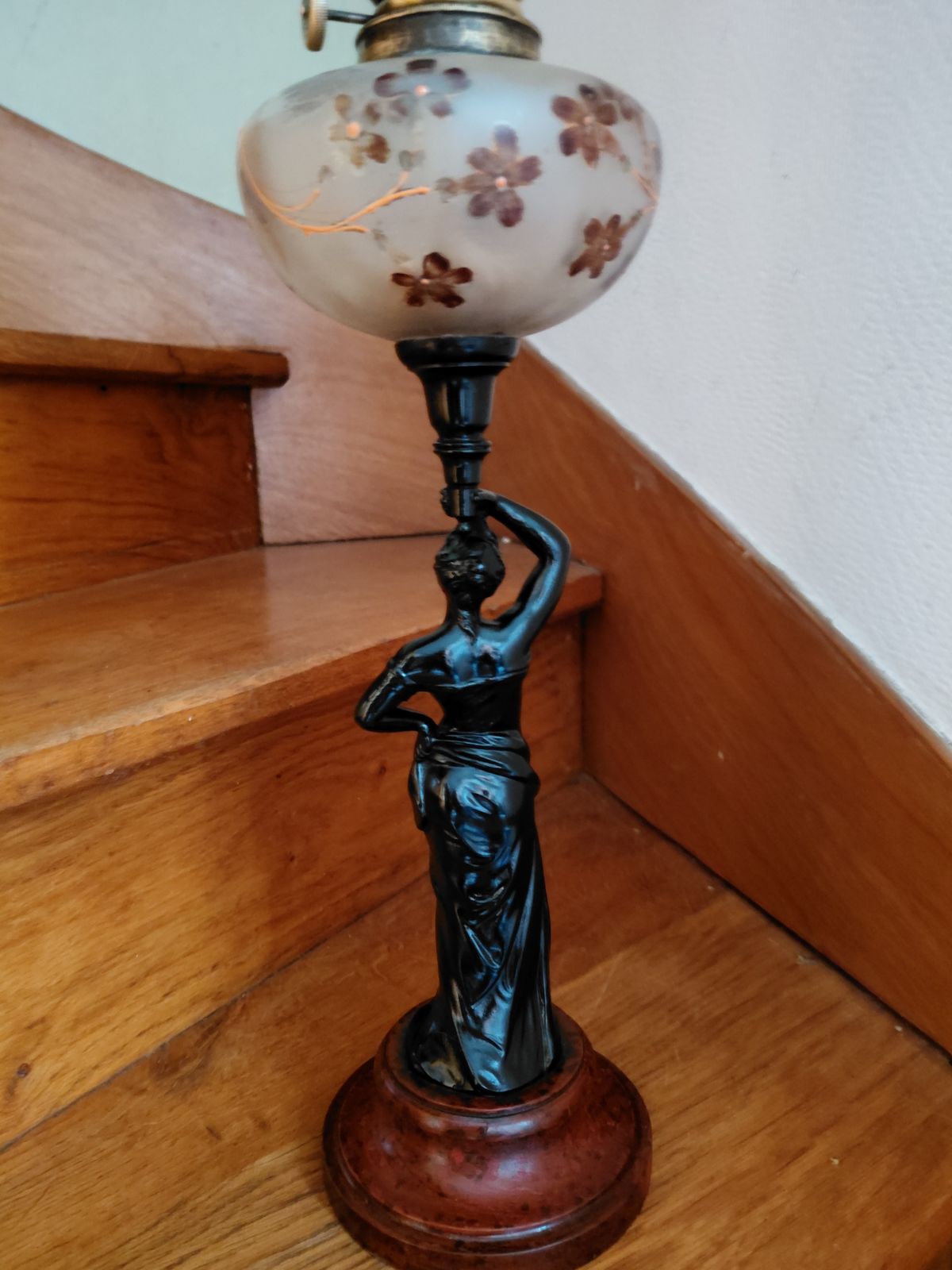 Antique French Lady Figurine Oil Lamp photo Lighting