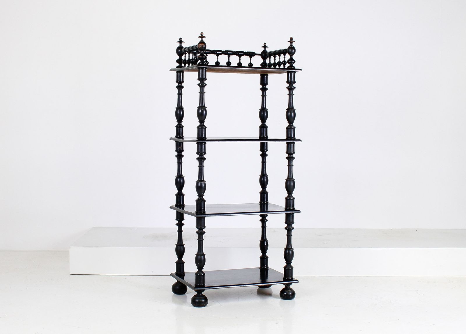 19th Century Ebonised Whatnot Shelf Unit With Gallery Top
