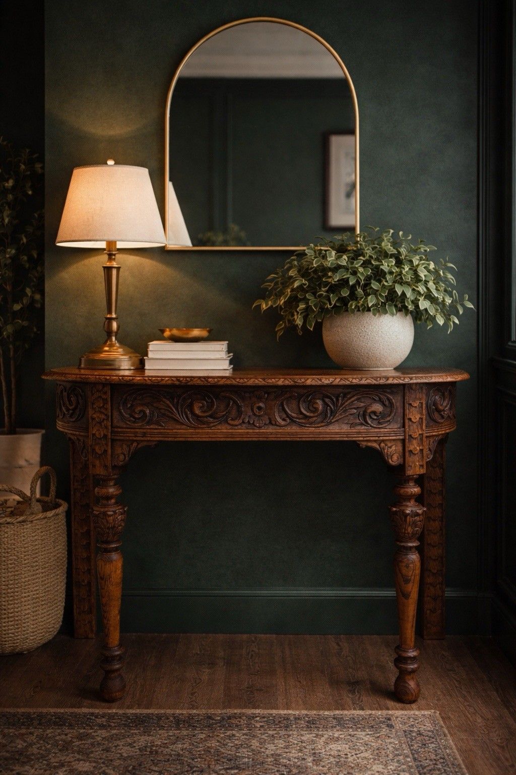 photo for sale Antique Carved Oak Side Table Console Table Hall Table Drawer Desk Furniture