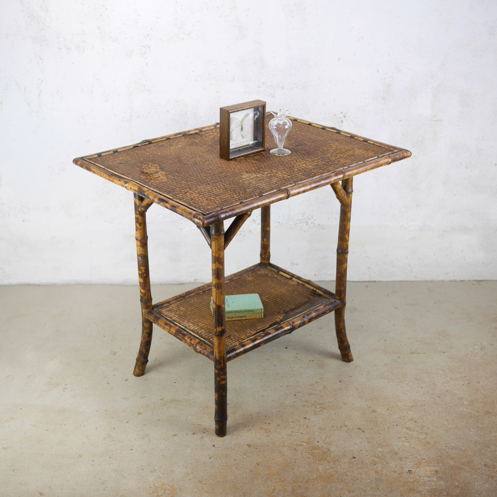 Large Antique Bamboo Two Tier Side Occasional Table Plant Stand Rattan #103104 photo furniture