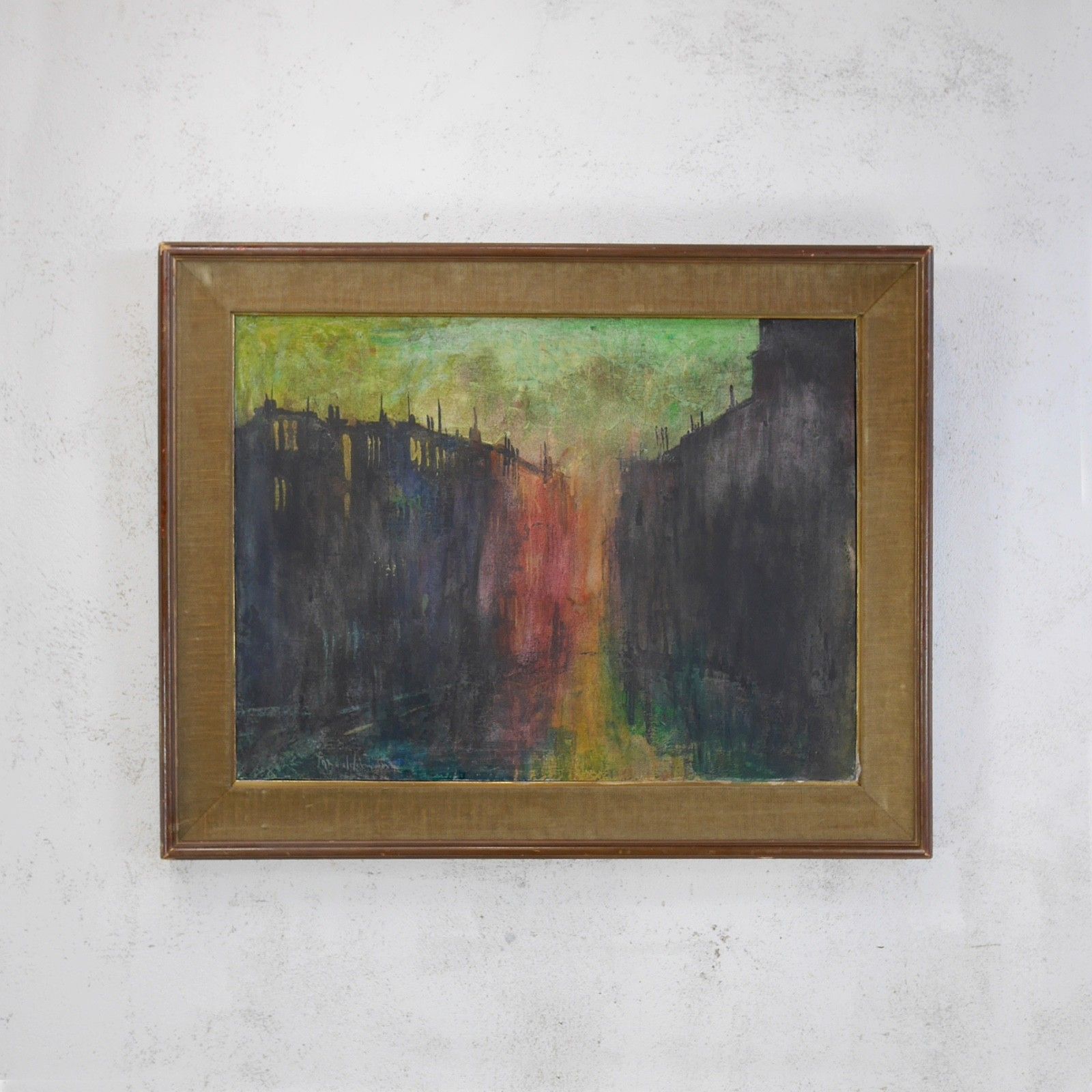 Ex Large Vintage Mid Century Abstract Oil Painting Art Framed Velvet #103136