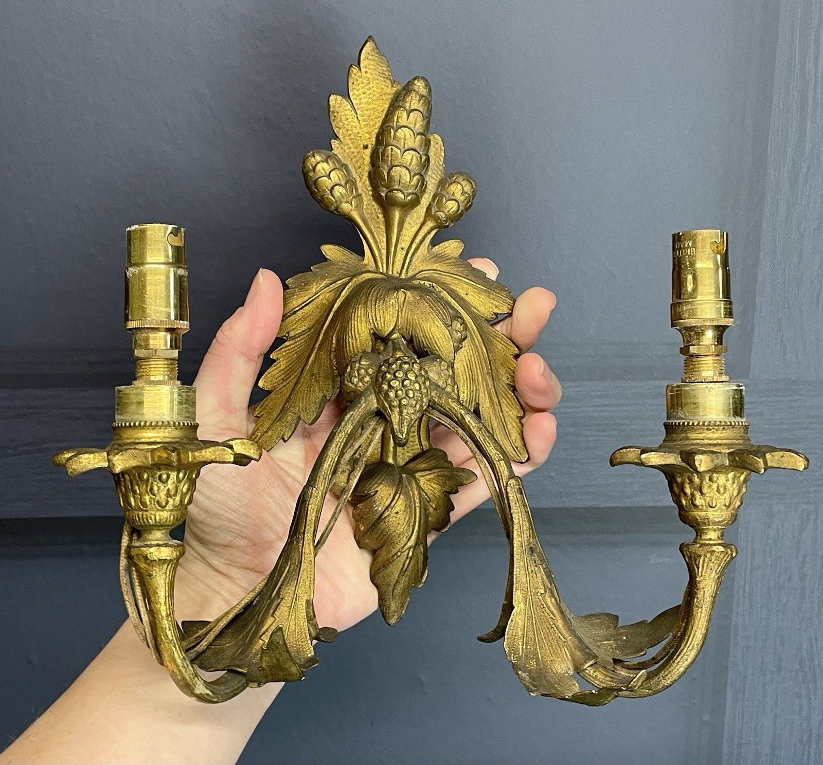 Pair Continental Antique Gilt Sconces Wheat Wall Lights For Rewiring/Restoration photo for sale