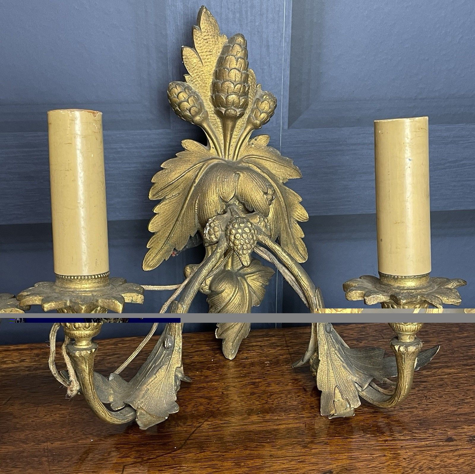 195.0 Pair Continental Antique Gilt Sconces Wheat Wall Lights For Rewiring/Restoration photo