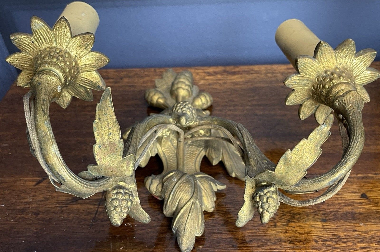 photo vinterior Pair Continental Antique Gilt Sconces Wheat Wall Lights For Rewiring/Restoration