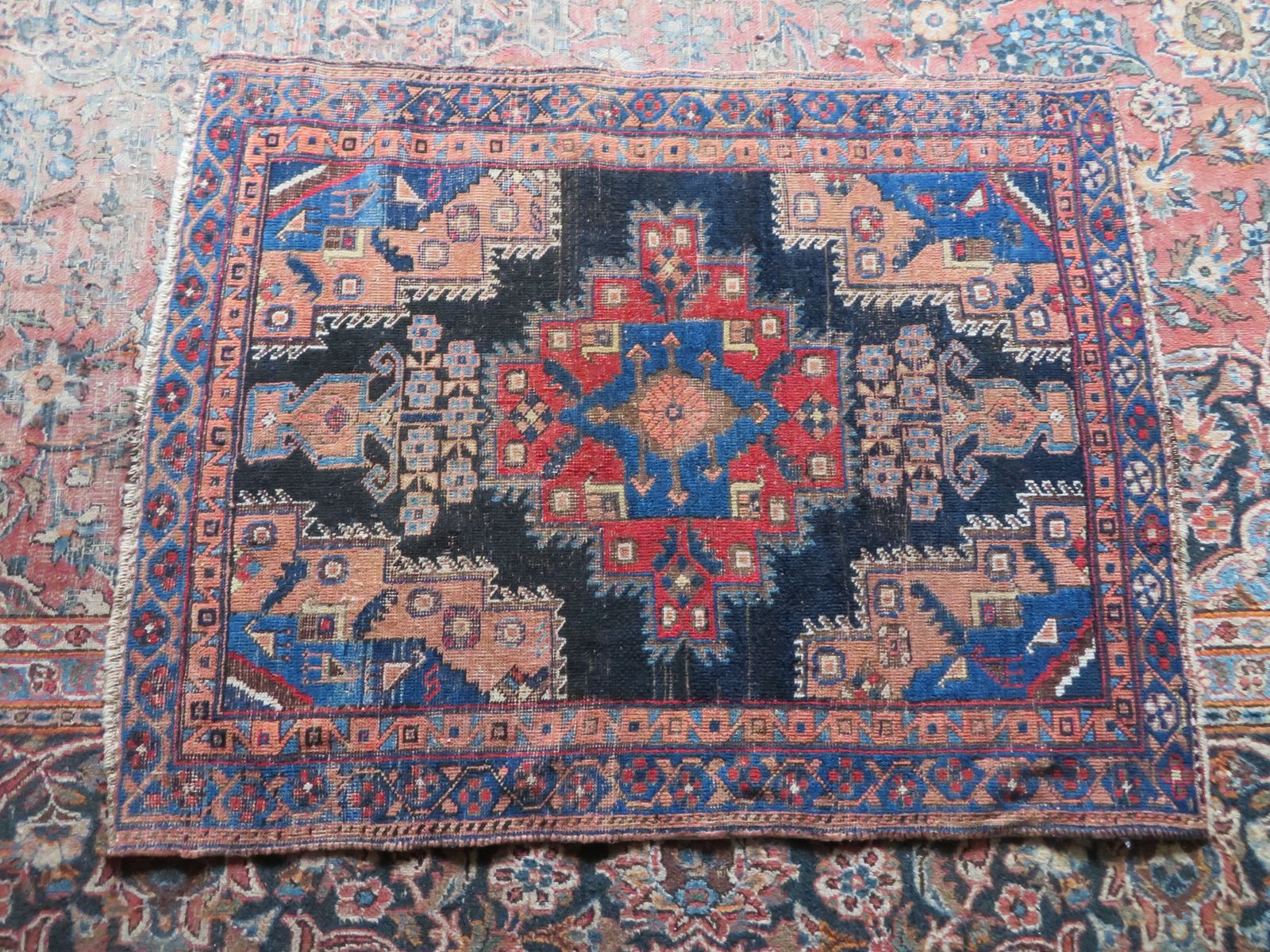 350.0 Antique Distressed Rug. 116cm X 92cm. photo