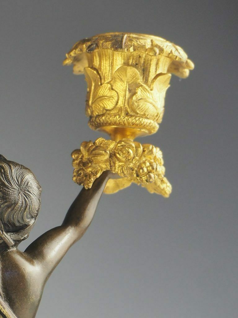 Pair Of 19th Century Bronze And Ormolu Twin Light Cherub Candelabra photo vintage