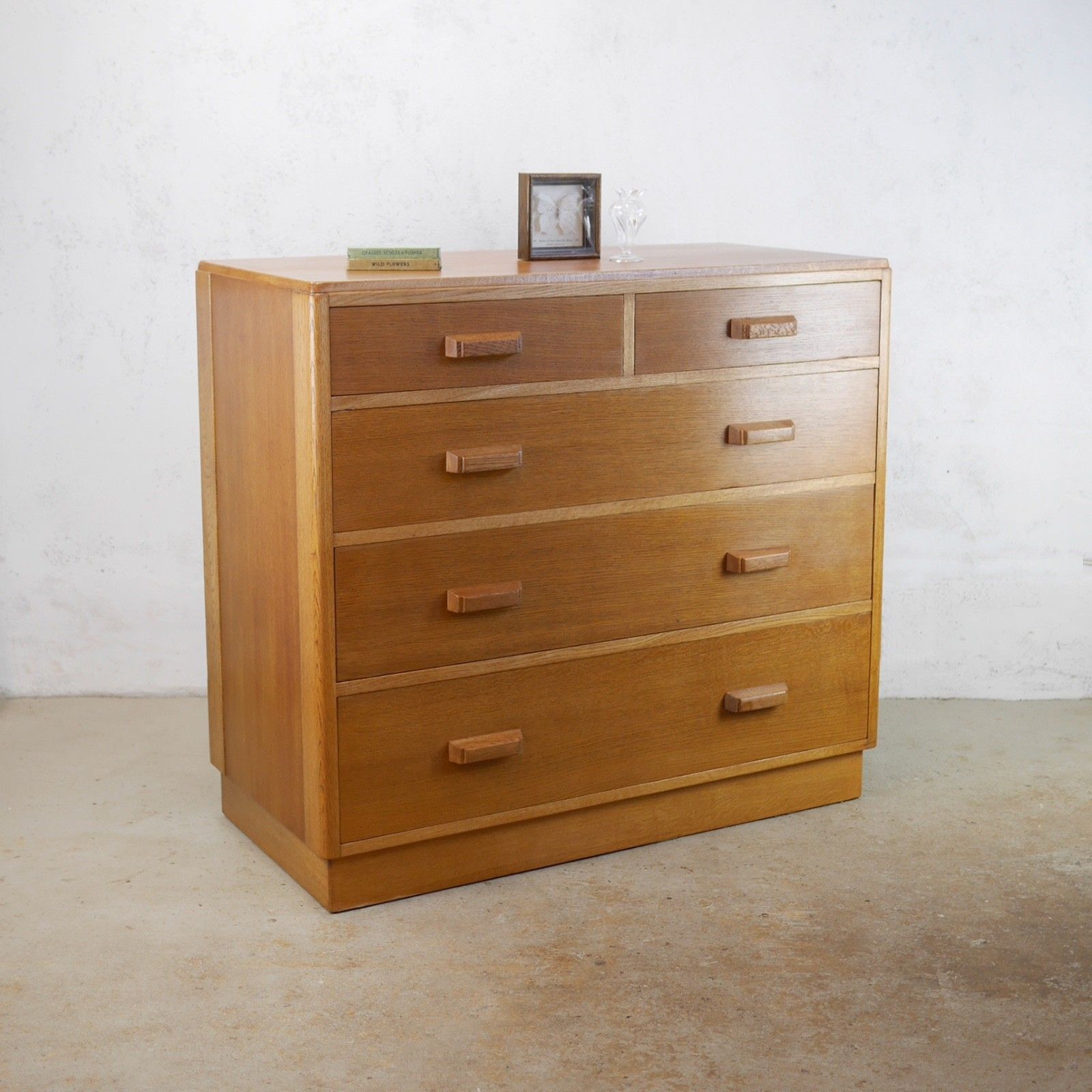 Vintage Mid Century Chest 5 Drawers Plan Chest Mod Air Ministry Oak #103059 photo for sale