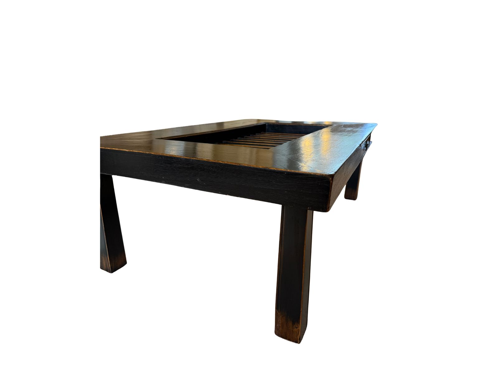 Wabi Sabi Style Ebonised Wood Coffee Table With Slatted Top (Axel Vervoordt Aesthetic) photo for sale