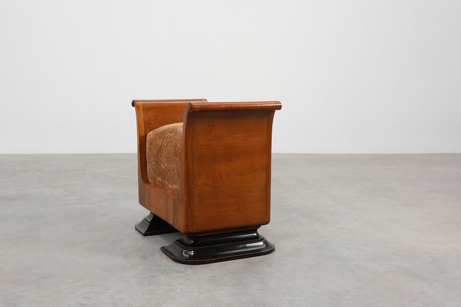 Art Deco Walnut Stool With Velvet Upholstery, Italy, 1920s photo vinterior