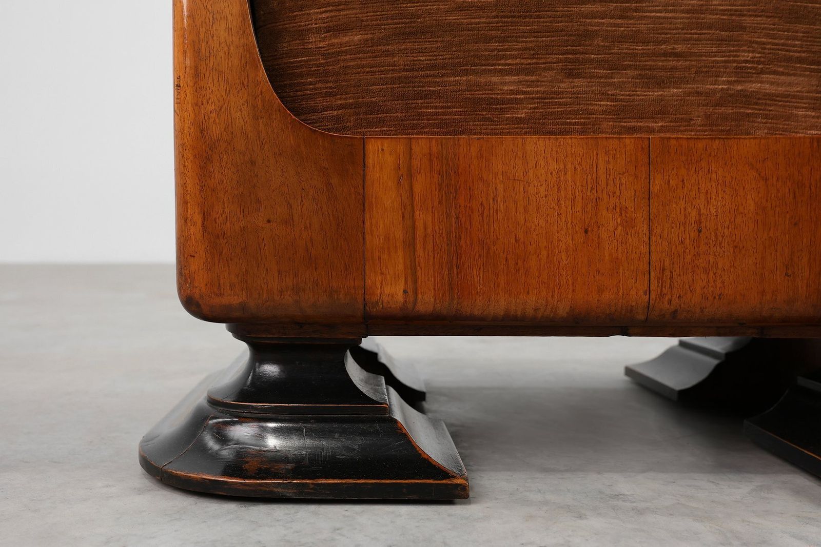 photo furniture Art Deco Walnut Stool With Velvet Upholstery, Italy, 1920s