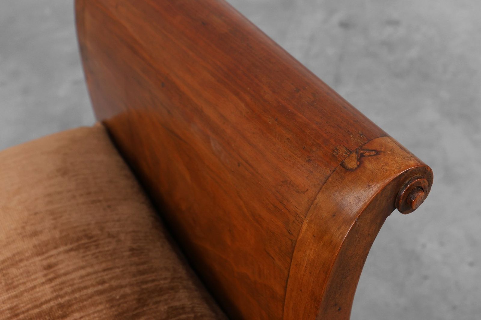photo for sale Art Deco Walnut Stool With Velvet Upholstery, Italy, 1920s