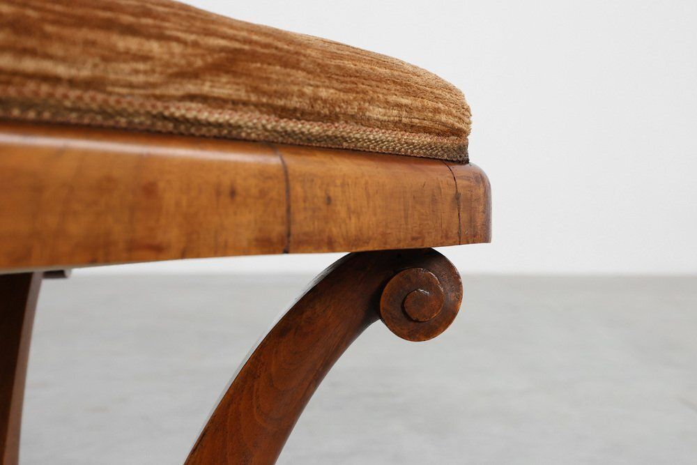 Furniture Art Deco Walnut Stools With Fabric, Italy, 1920s, Set Of 2 photo