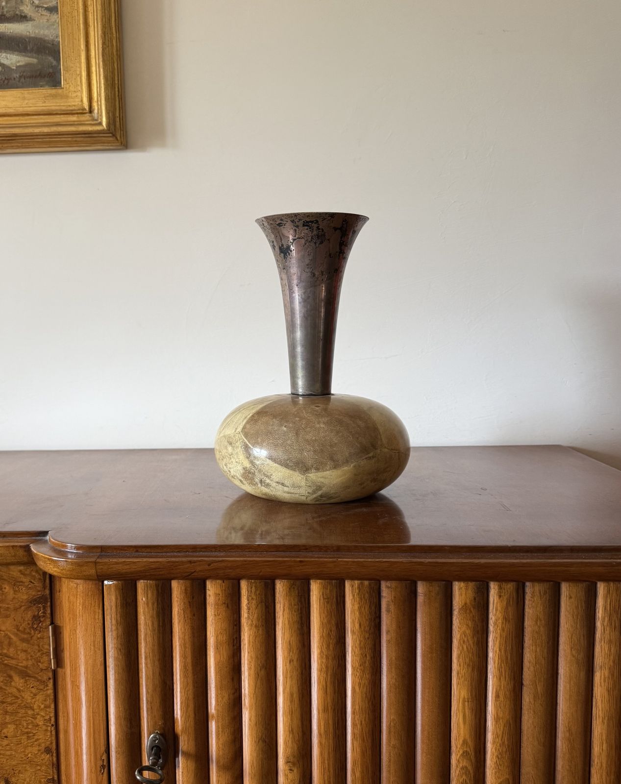 photo for sale Mid Century Cream Parchment Vase, Aldo Tura Italy 1950s