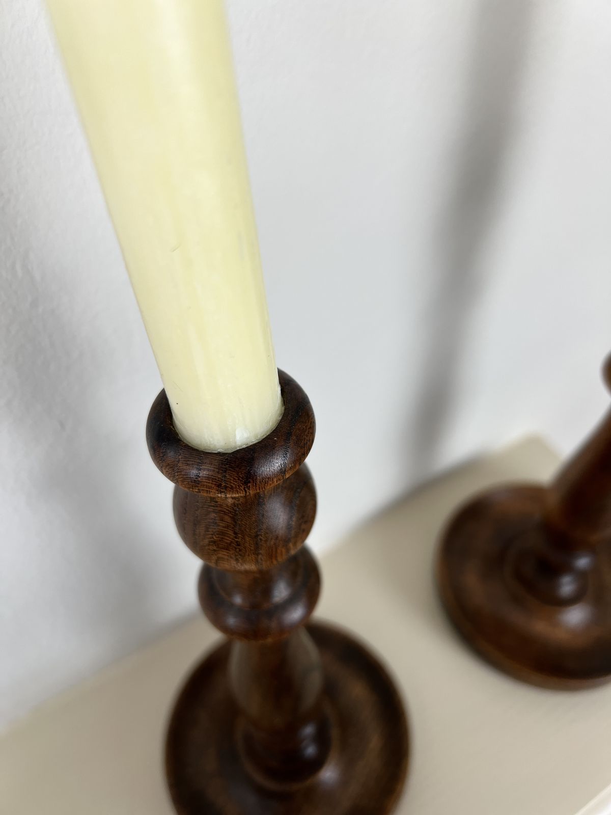 Pair Of Tall Vintage Turned Wooden Candlesticks photo furniture