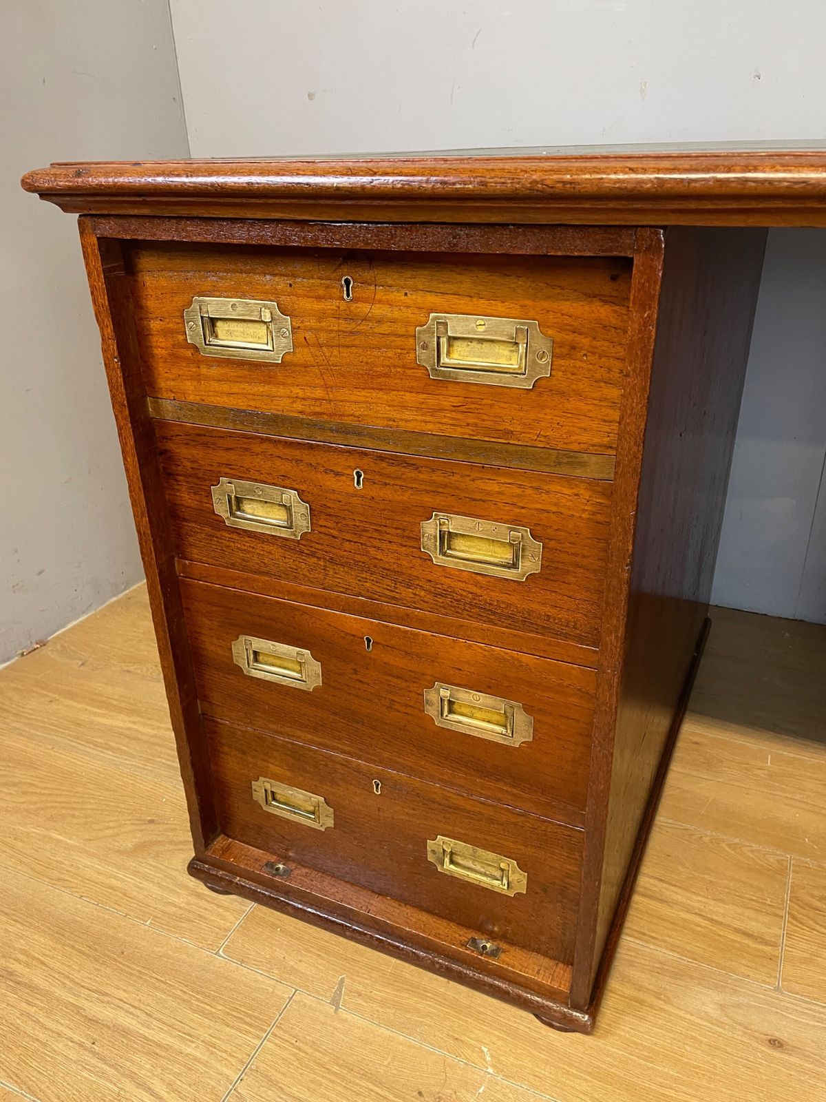 Rare C19th Teak Military Three Part Desk With Inset Leather Top photo Furniture