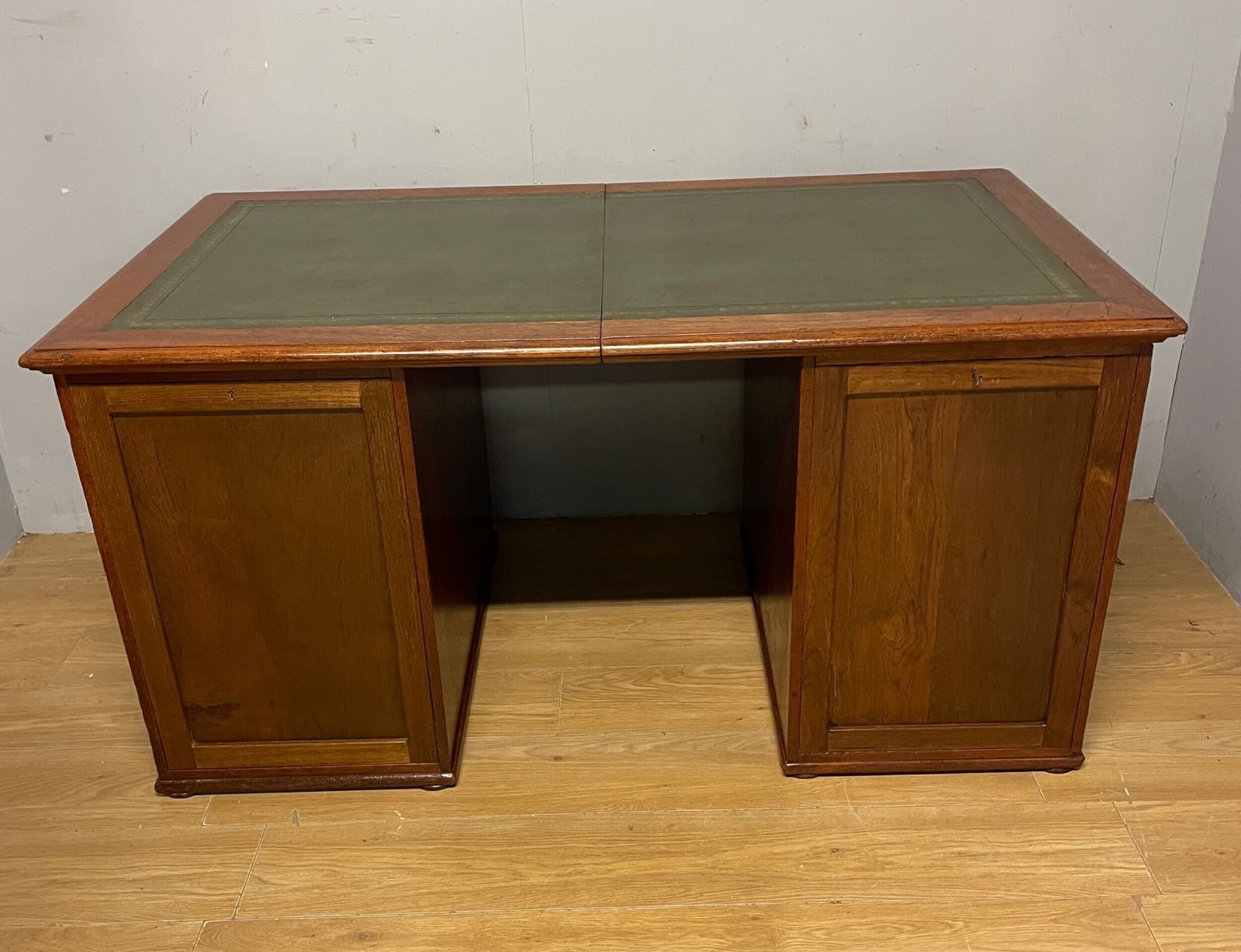 Rare C19th Teak Military Three Part Desk With Inset Leather Top photo vintage