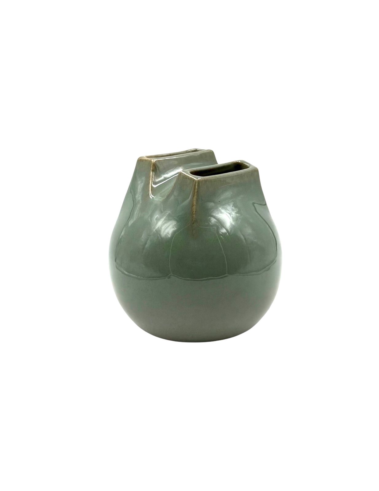 Mid Century Modern Green Spherical Gres Vase, Franco Bucci Italy Ca. 1970