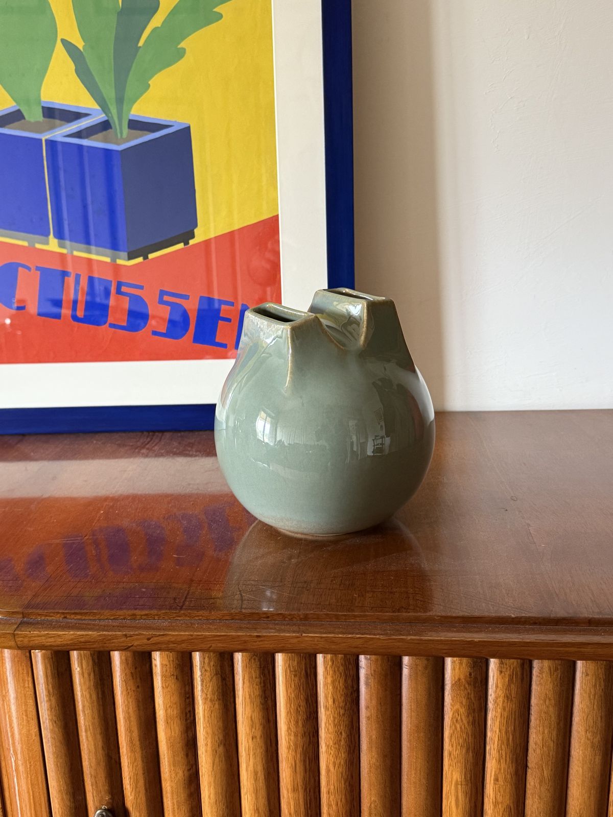 Mid Century Modern Green Spherical Gres Vase, Franco Bucci Italy Ca. 1970 photo furniture
