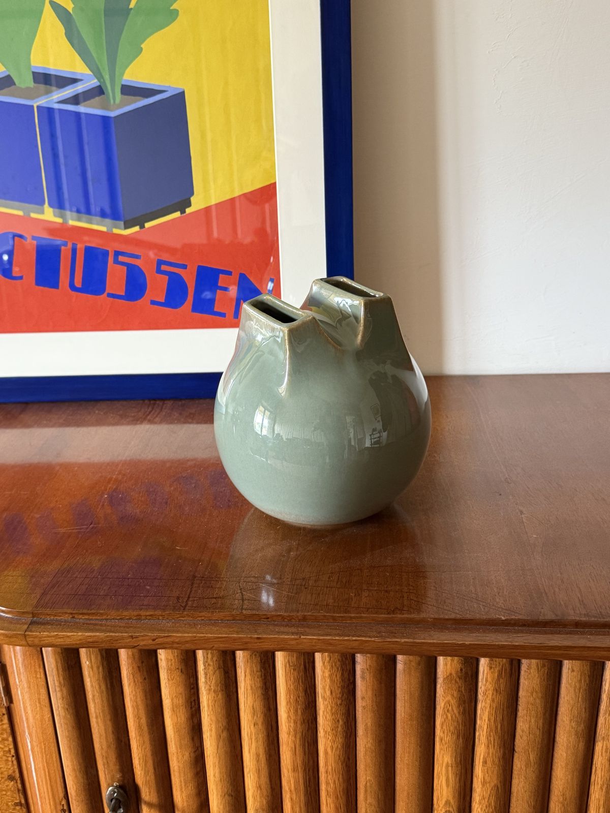 Mid Century Modern Green Spherical Gres Vase, Franco Bucci Italy Ca. 1970 photo Home Decor