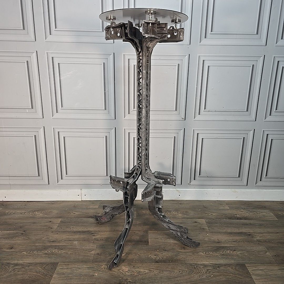 Industrial Tall Table Plant Stand Up Cycled Land Rover Car Parts Metal Base photo Furniture