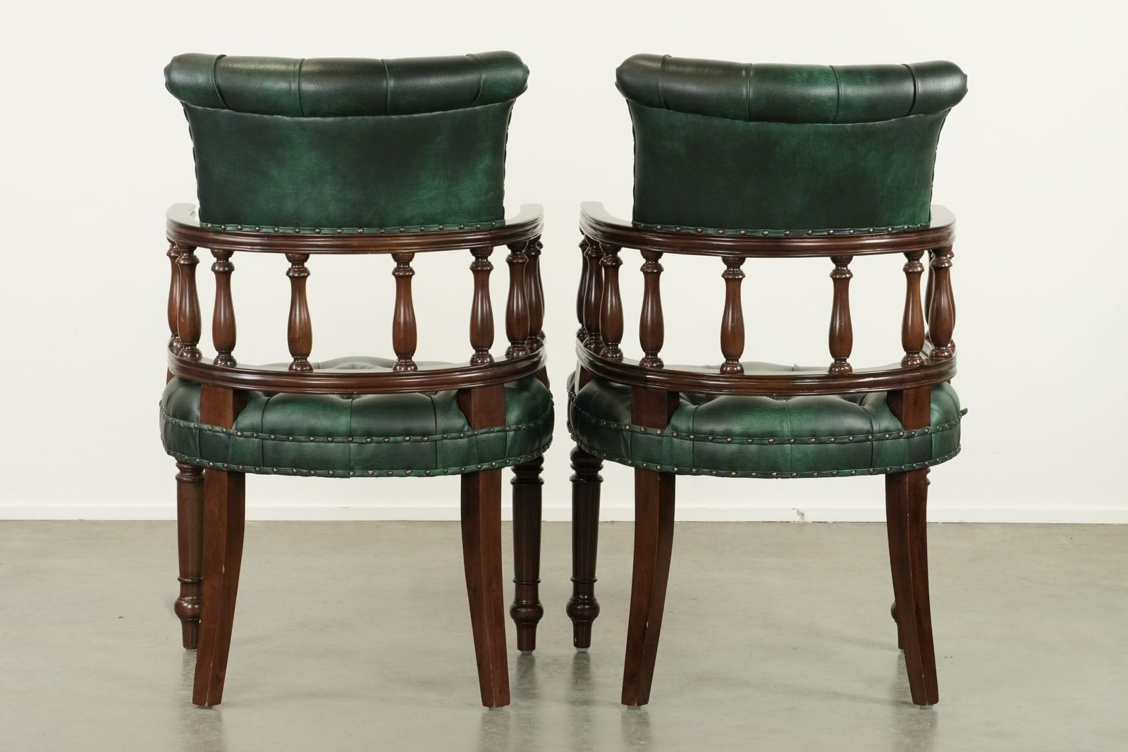 Set Of Two Green Flame Patterned Cowhide Chesterfield Desk Chairs/Side Chairs In English Style photo for sale