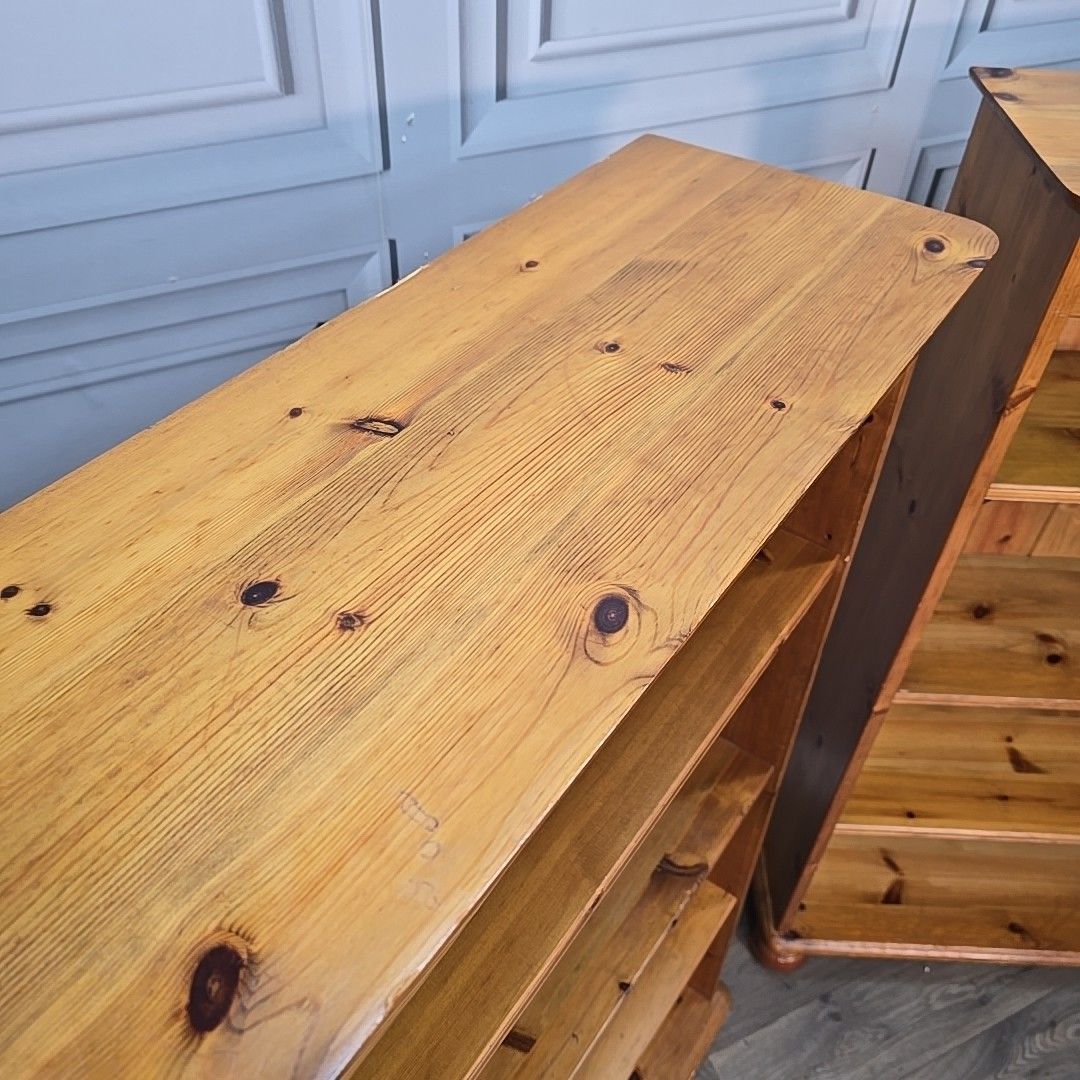Pair Vintage Pine Bookcases Open Shelving Rustic Farmhouse Wooden Book Shelf photo 490.0