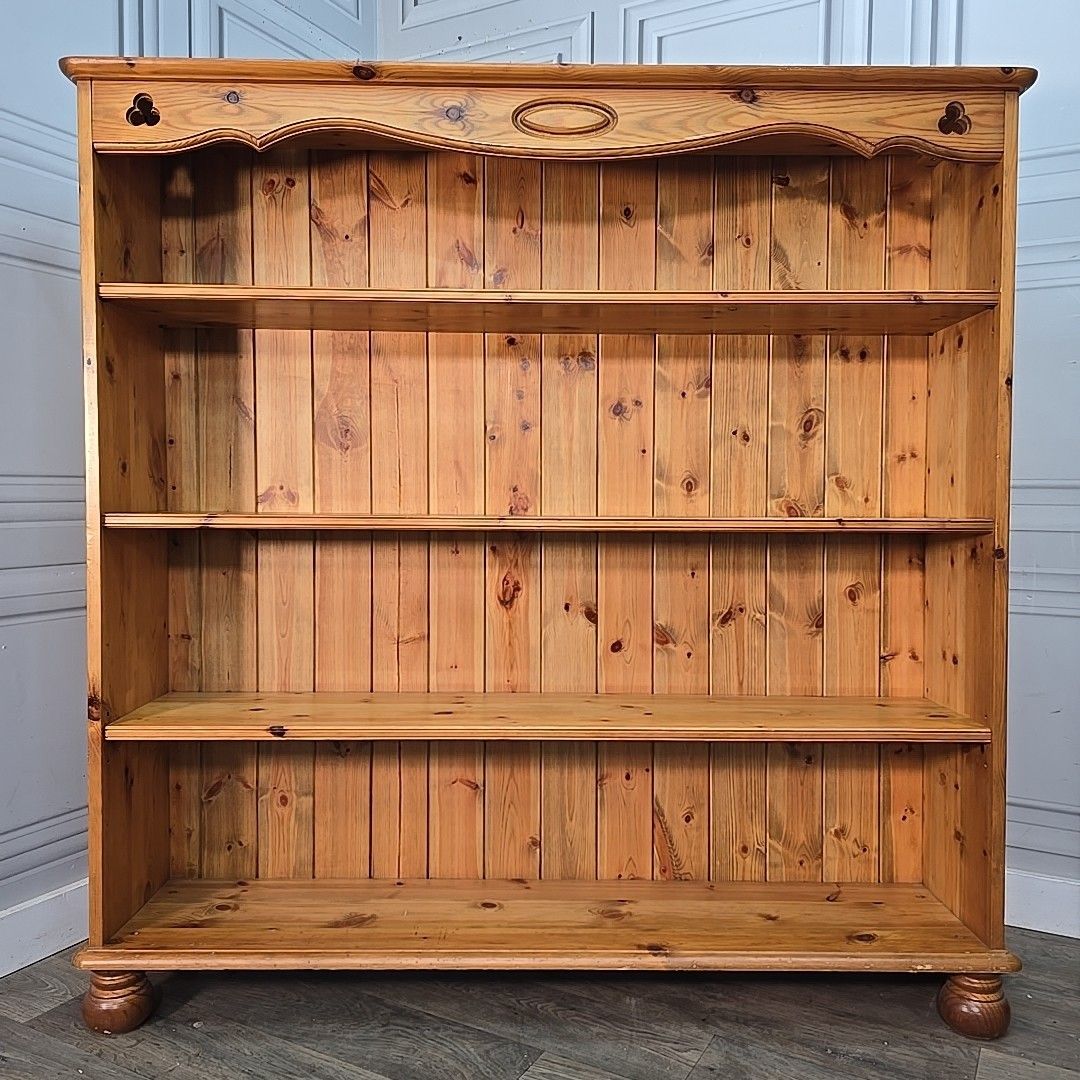 photo vintage Pair Vintage Pine Bookcases Open Shelving Rustic Farmhouse Wooden Book Shelf