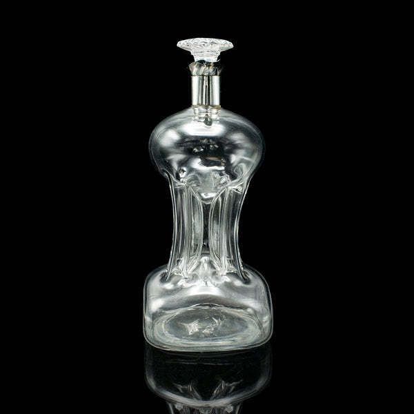 Antique Spirit Decanter, English, Glass, Silver, Port, Brandy Bottle, Edwardian photo vinterior