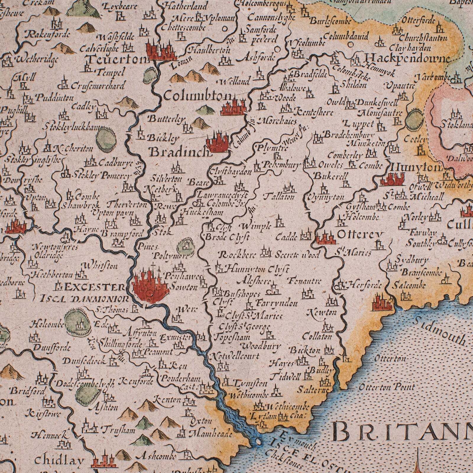 photo for sale Antique Devon County Map, English, Framed 17th Century Atlas Cartography, C.1650