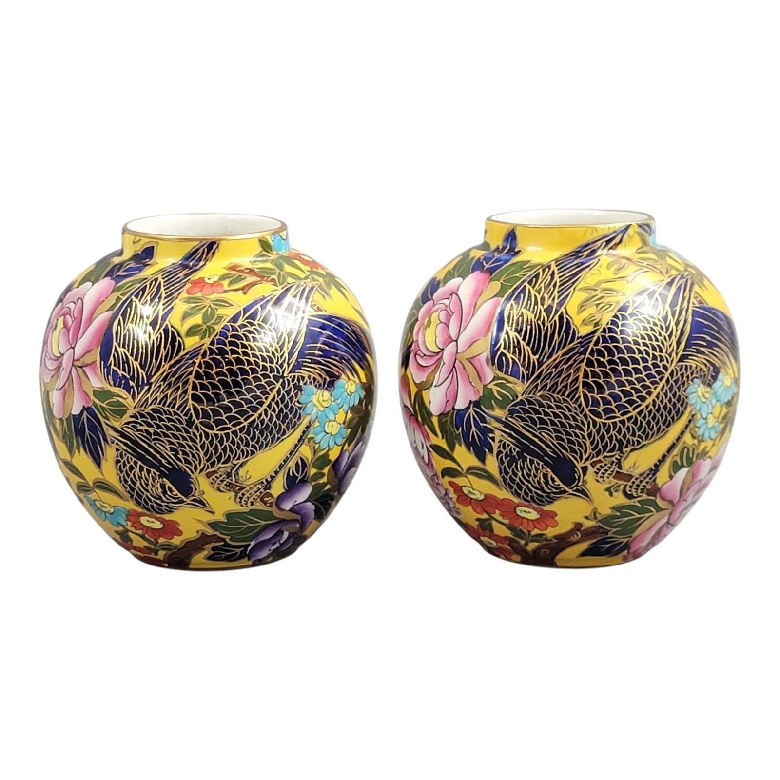 Edwardian Mason’s Patent Ironstone Oriental Vases With Exotic Bird, Circa 1915 photo vinterior