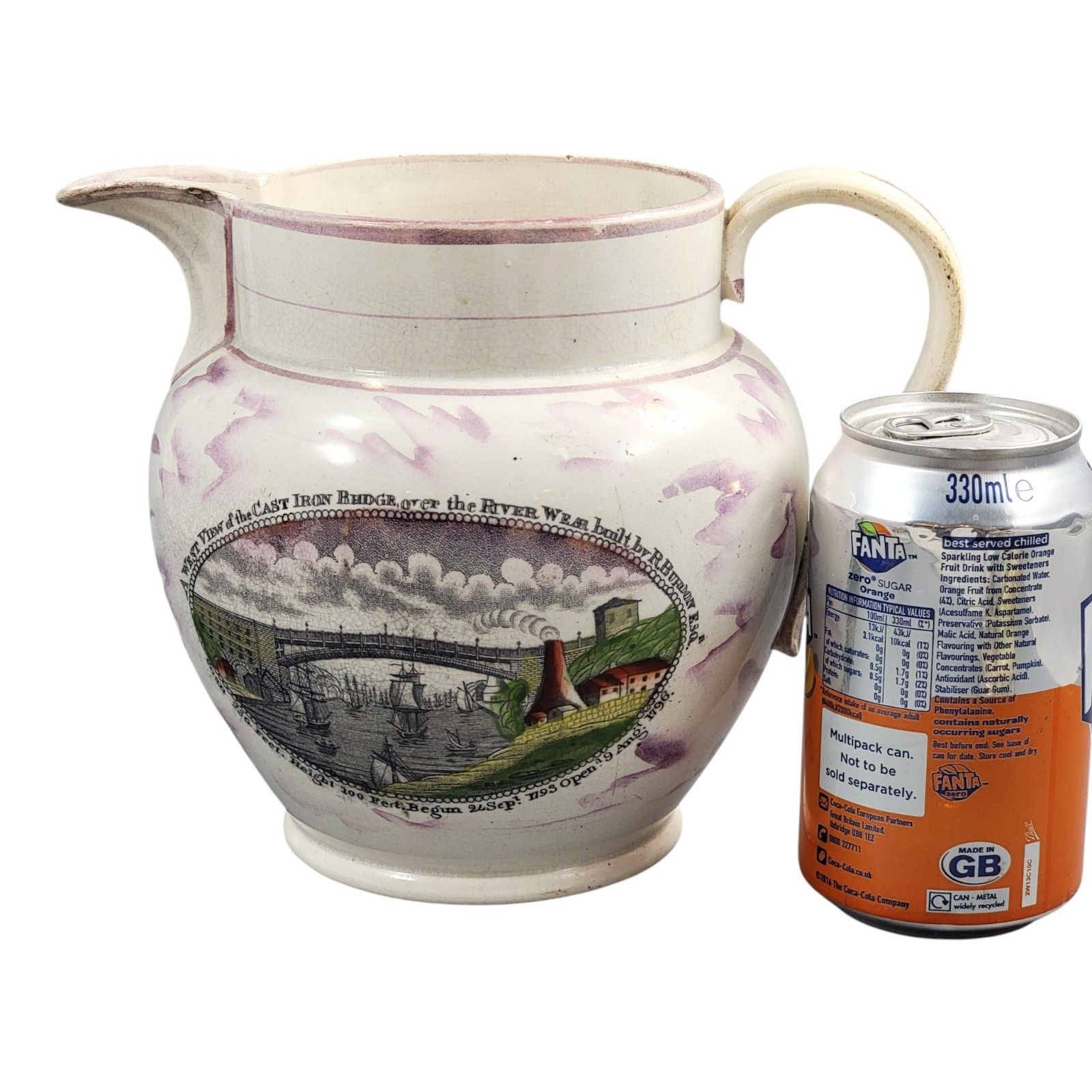 Georgian Sunderland Lustre Jug With Wearmouth Bridge, C. 1800–1820 photo vintage