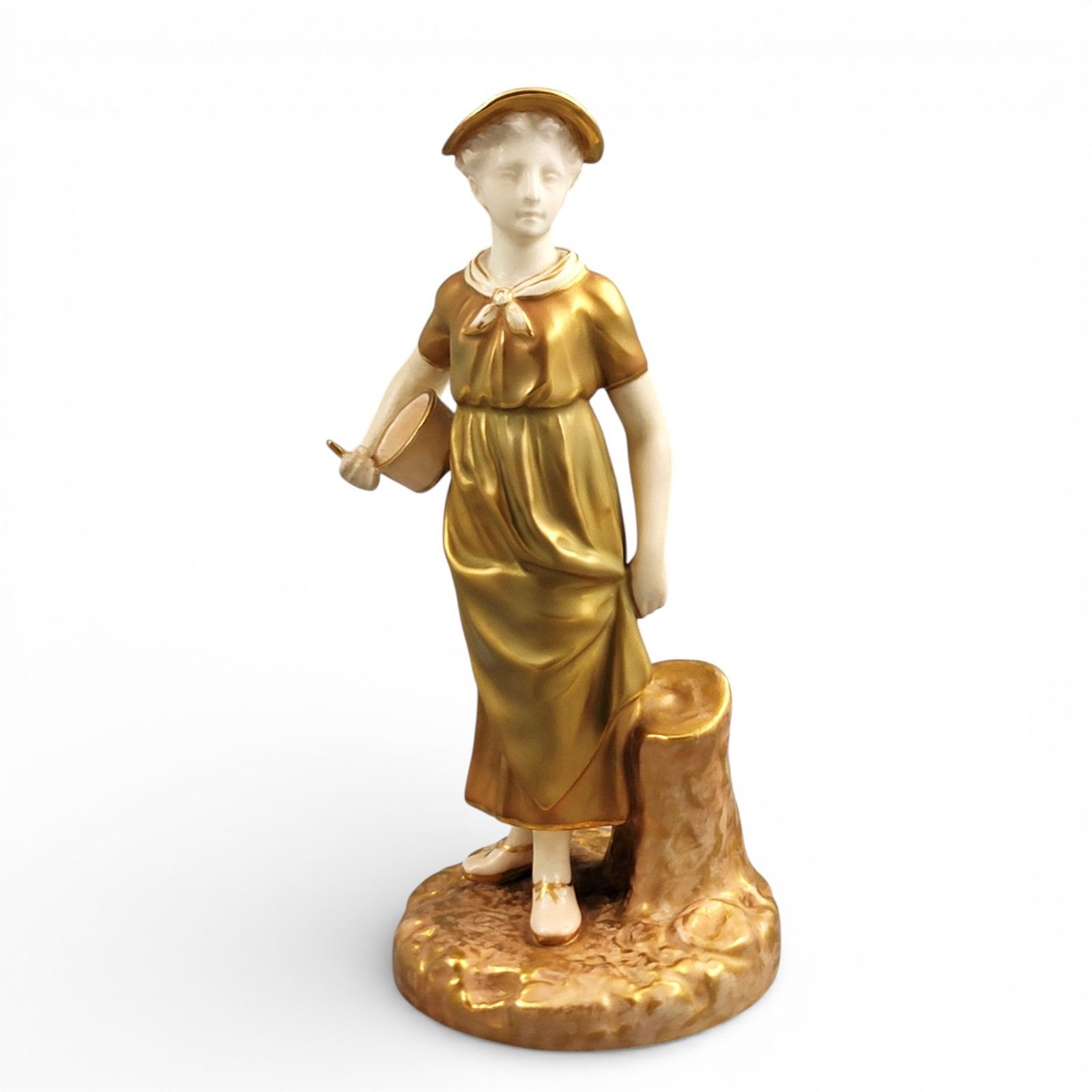 Royal Worcester Porcelain Figure Of A Girl With Bowl, Designed By James Hadley,
