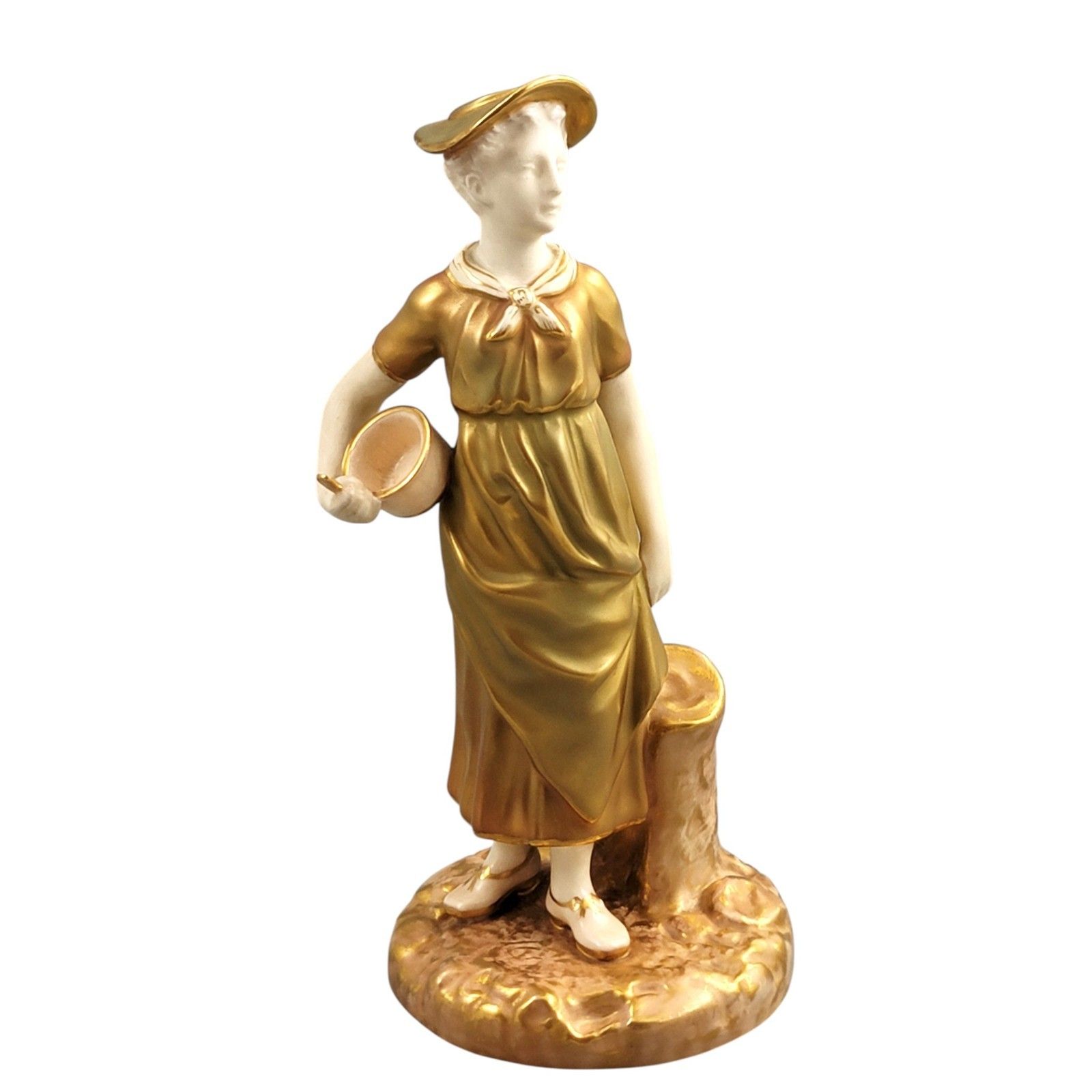 Royal Worcester Porcelain Figure Of A Girl With Bowl, Designed By James Hadley, photo buy