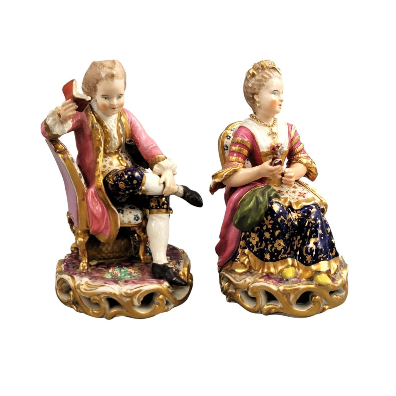 Derby Pair Of Porcelain Figures “Boy Reading A Book And Girl Tatting”, C. 1785 photo buy