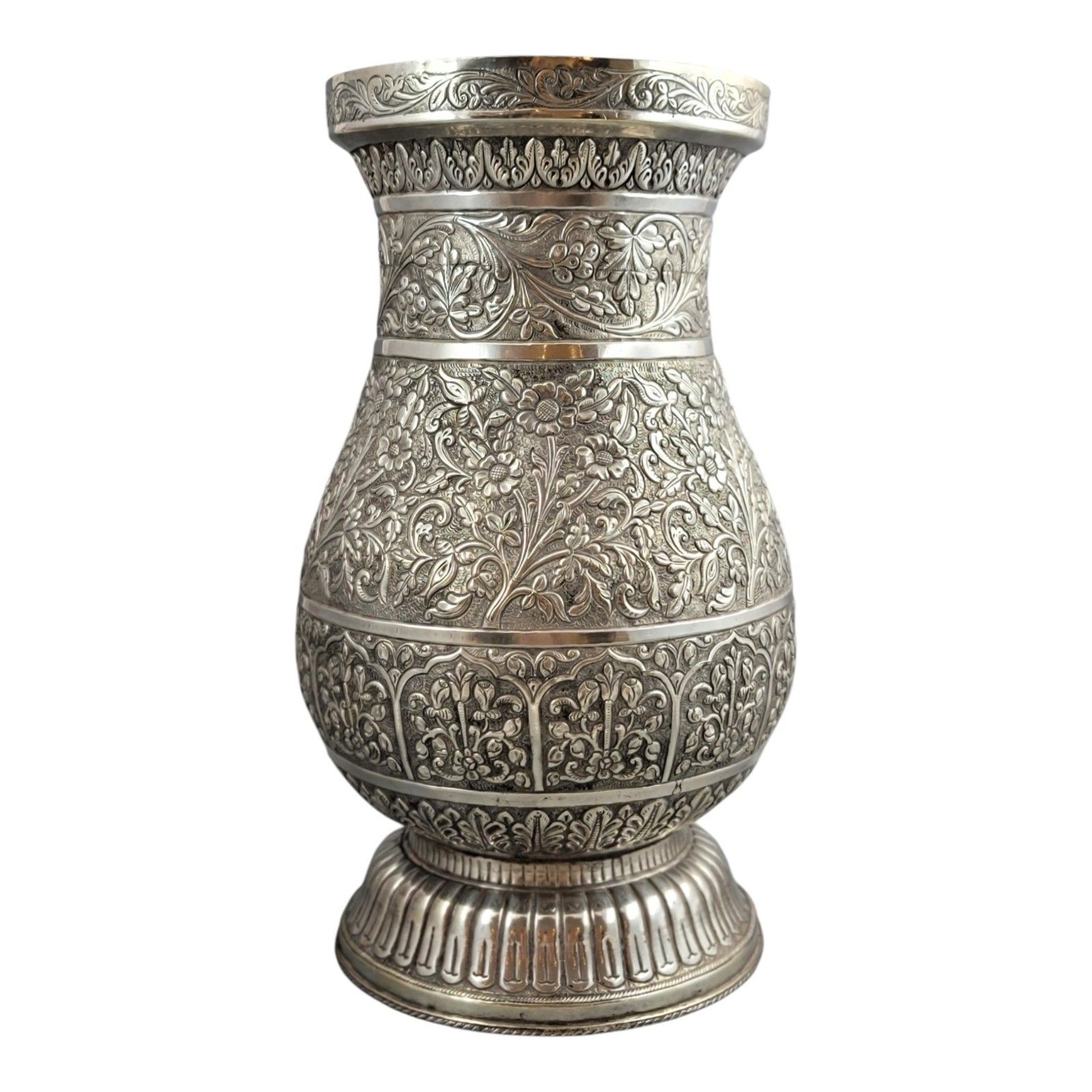 Large Indian Silver Vase Kutch Gujarat 3012g Repousse Antique Baluster Form photo furniture