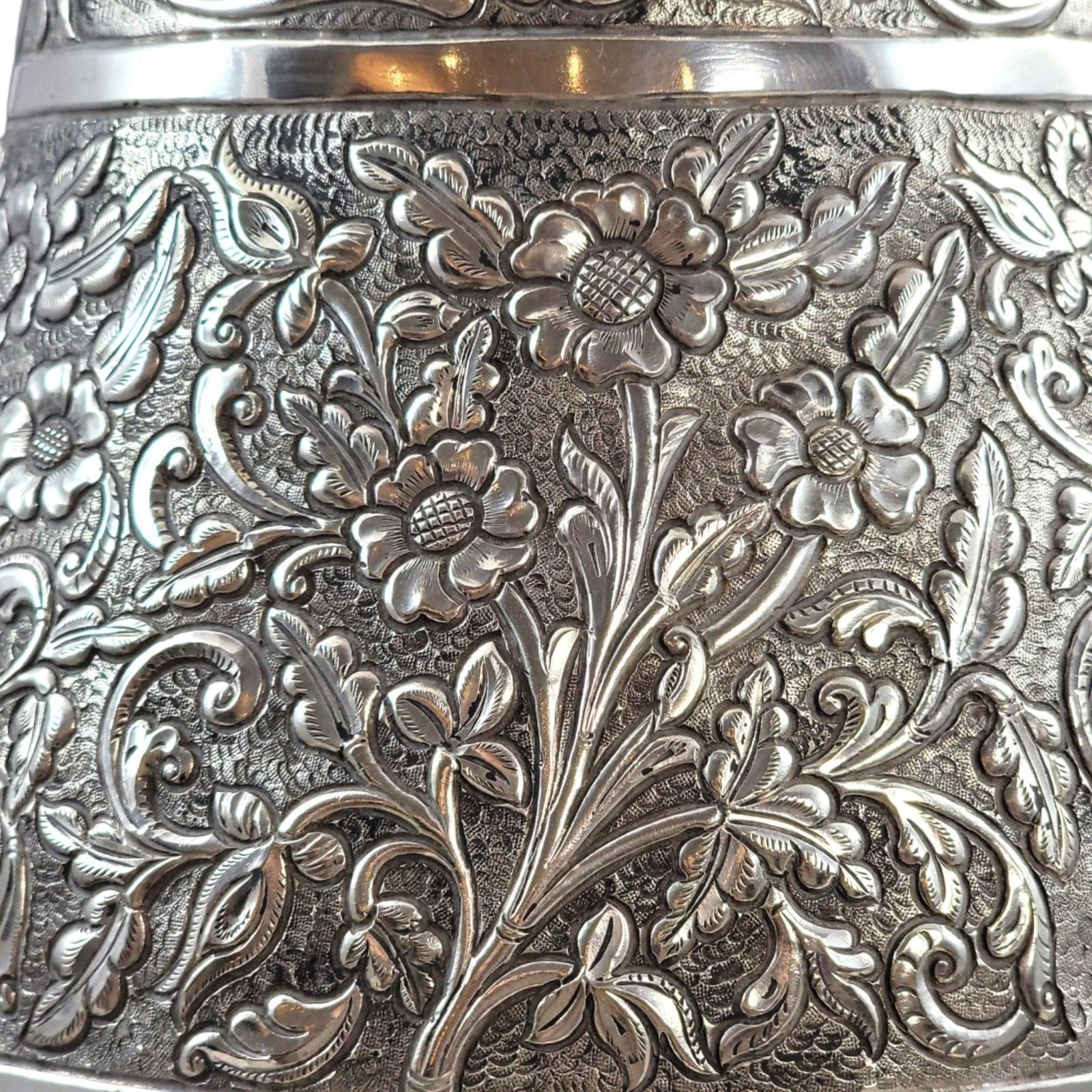 Home Decor Large Indian Silver Vase Kutch Gujarat 3012g Repousse Antique Baluster Form photo