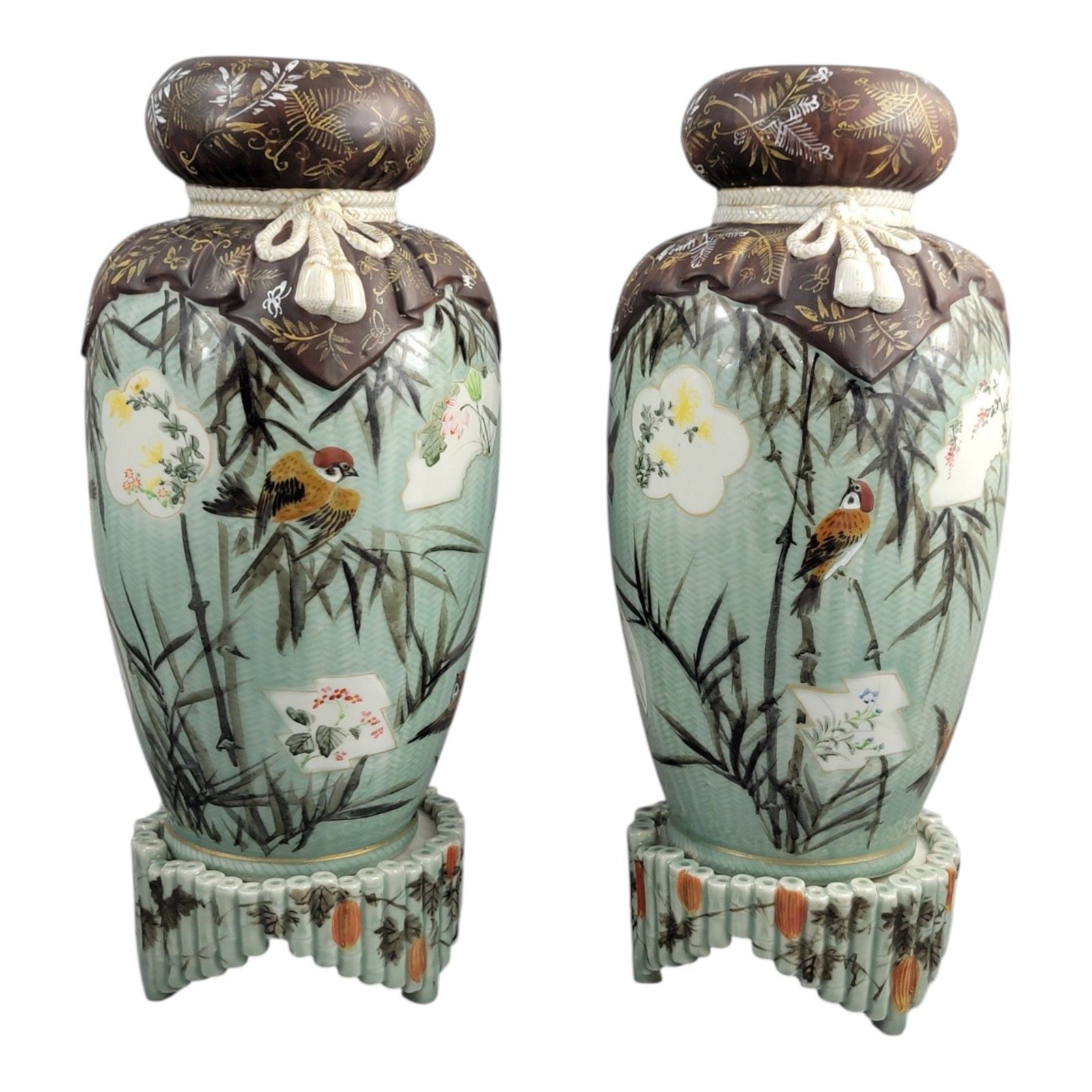 Kato Sanhei Seto Porcelain Vases Meiji Period On Stands Museum Quality Pair photo Home Decor